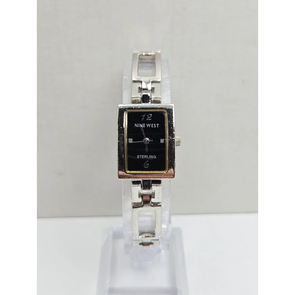Womens Vintage Nine West .925 Sterling Silver Black Bracelet Watch New Battery